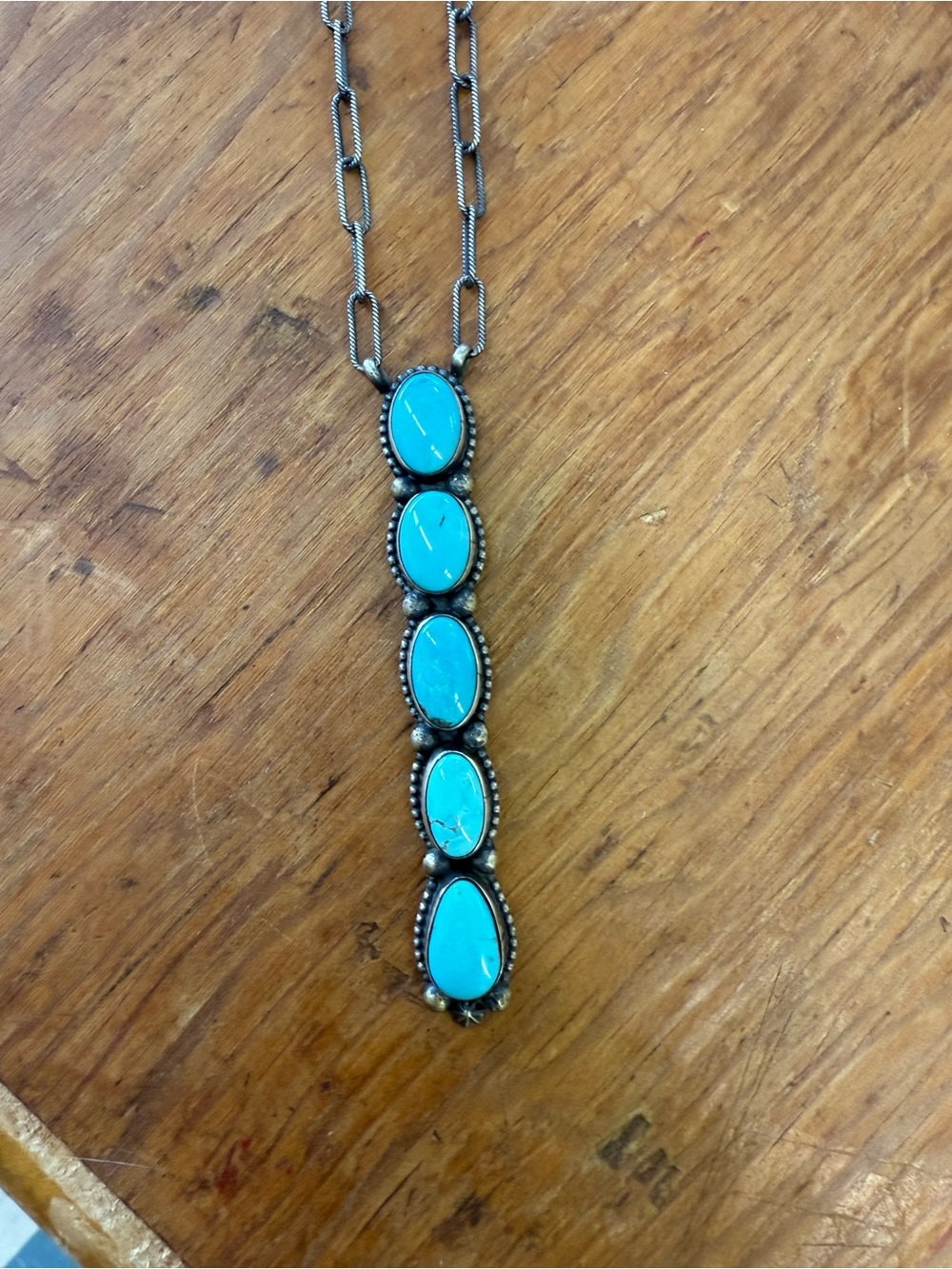 Genuine kingman Turquoise Oval Stone Pendant Necklace - Women Jewelry